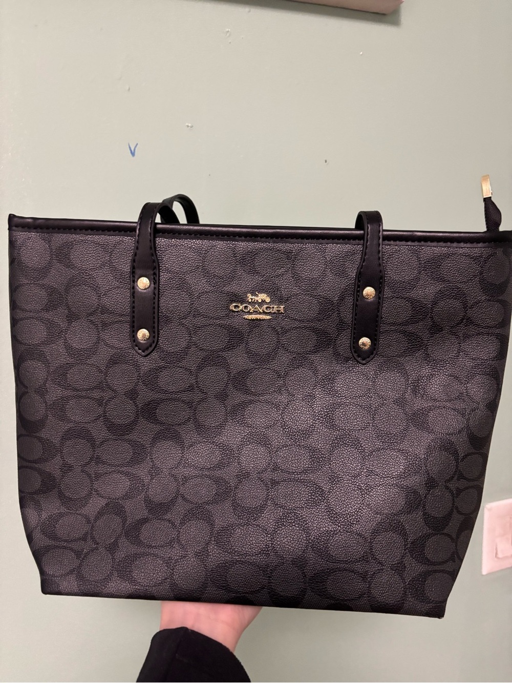 Coach Black Signature Canvas Tote with Gold Logo